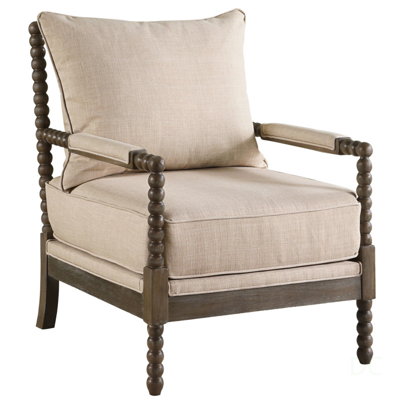 Fauteuil d'appoint à dossier amovible beige et naturel avec détails sphériques arrondis, parfait pour les sièges modernes et confortables