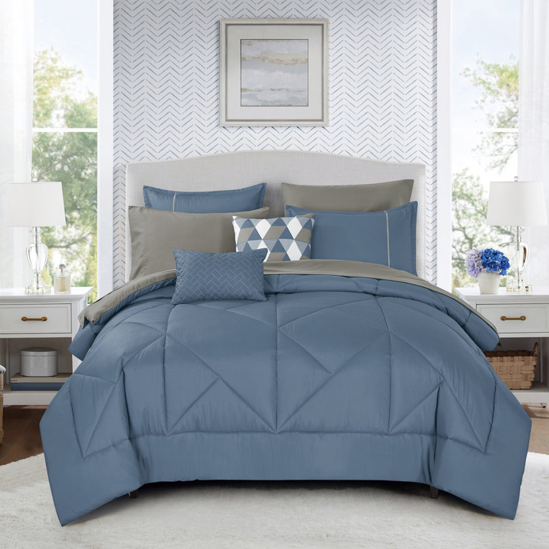Ensemble complet de lit dans un sac 9 pièces Yeshi Luxury, Grand édredon et 8 pièces supplémentaires