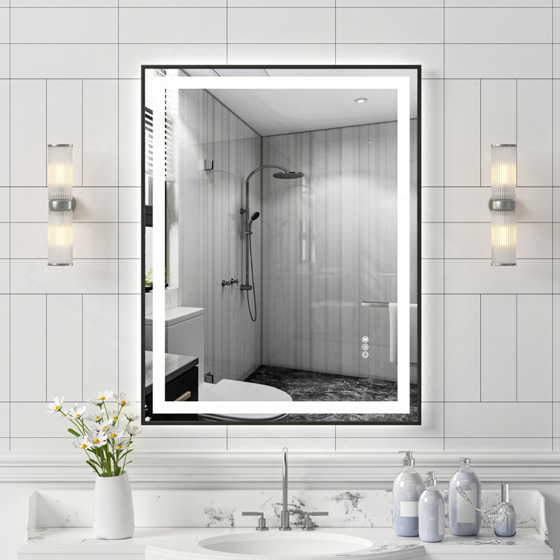 Black Tempered Mirrordual LED Light Stripsfront And Back Lighting, 28" x 36"