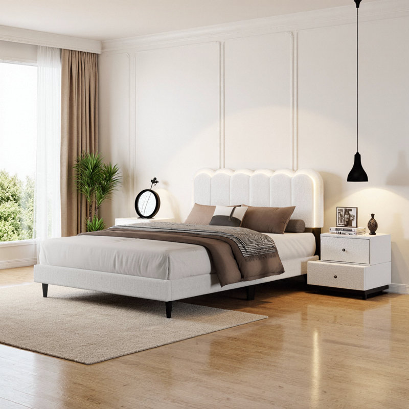 Structure de lit tête de lit Lambswool Petal, Lit double
