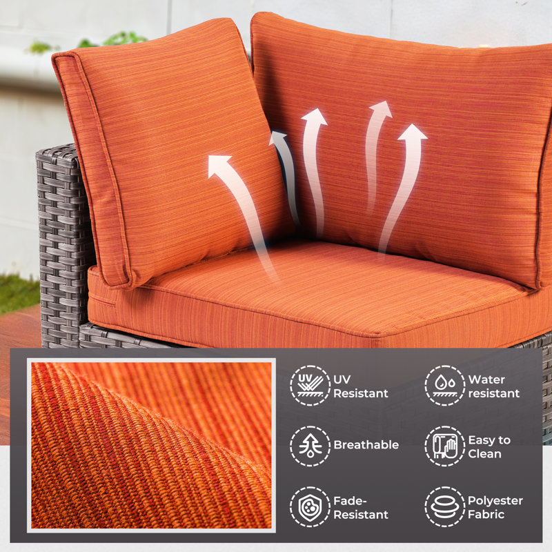 4 - Person Patio Conversation Set with Cushions, Orange Red, No