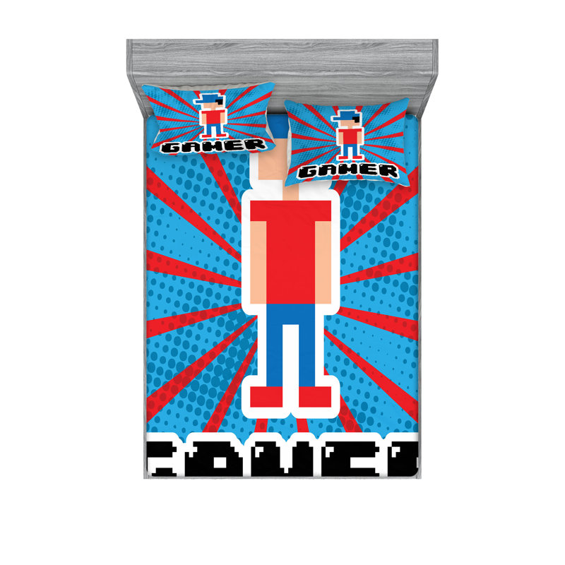 Drap-housse et coussin décoratif pour jeux vidéo Ambesonne, blanc vermillon