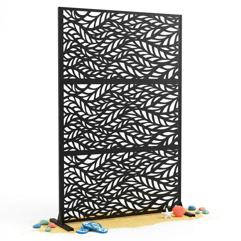 Decorative Garden Privacy Screen with Stand, 183x120cm Large Freestanding Metal Outdoor Divider with Installation Accessories, Trash Can Privacy Fence Screen Panels for Patio, Garden, Pool & Indoor.