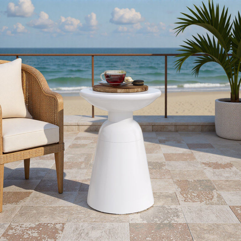 Outdoor Metal End Table-Large, White