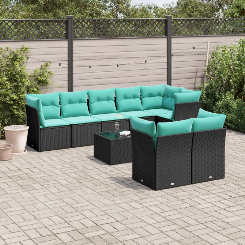  Ensemble de canapé de patio 9 pièces avec coussins en rotin de polyester noir