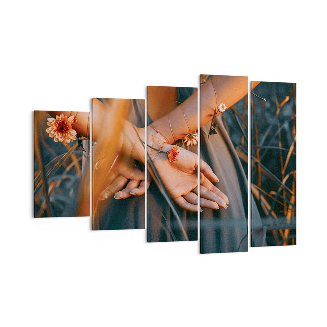 5-tlg. Leinwandbilder-Set Woman Hands Meadow