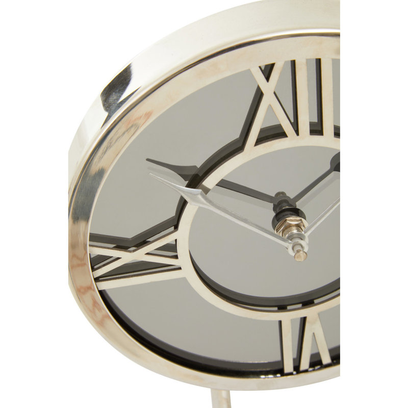 Mateo Roman Numeral Metal Mechanical Tabletop Clock, Silver