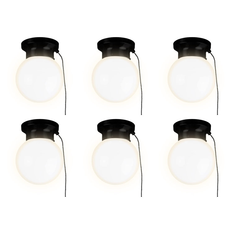 6" Utility LED Glass Flush Mount With Pull Chain - Globe Light Fixture - 500 Lumens 3000K Light Fixture
