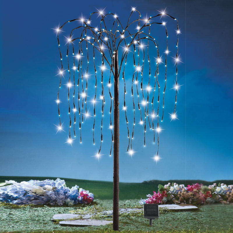 Willow Tree, arbres et branches à éclairage solaire, H 38,5 po x l 6,75 po x P 6,75 po, Blanc