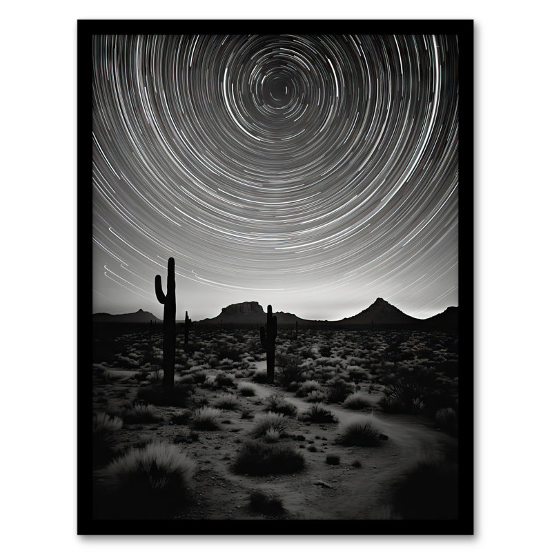 The Milky Way Time Lapse Star Trails Sky Black White Cactus 1 Piece Single Picture Frame Wall Art