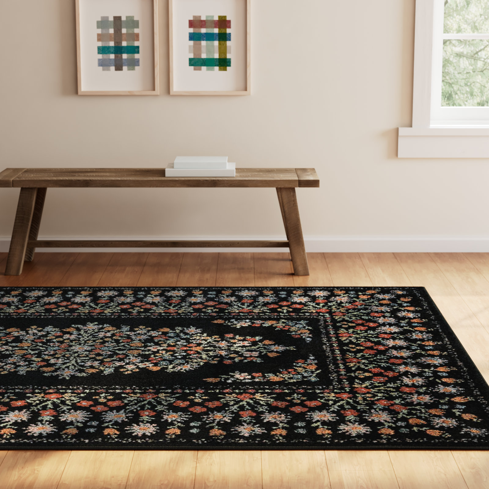 Rifle Paper Co. x Loloi Laurel Black Floral Rug, Rectangle 6'6" x 9'2"