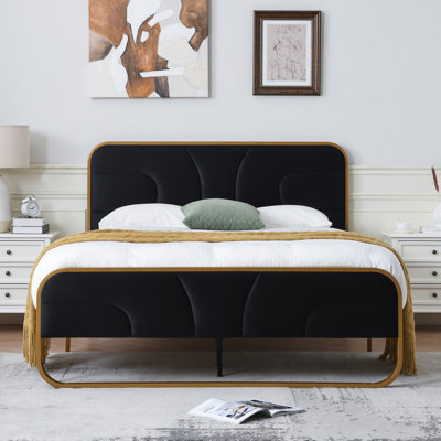 Nelsie Upholstered Platform Bed with Velvet Tufted Headboard