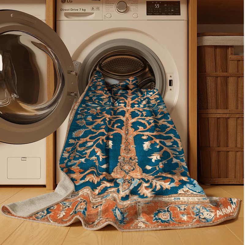 Tapis brun lavable à la machine, Rond 5 pi