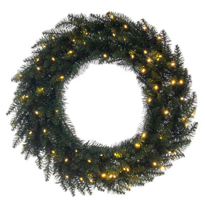  30" Camdon Fir Artificial Pre-Lit Wreath, 70 Battery Operated Lights, Realistic Wreath