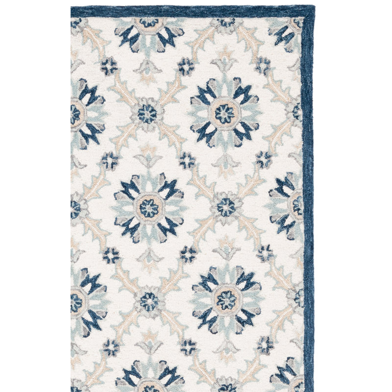 Tapis bleu / gris en laine / coton touffeté à la main Martha Stewart, Rectangle 8 po x 10 po