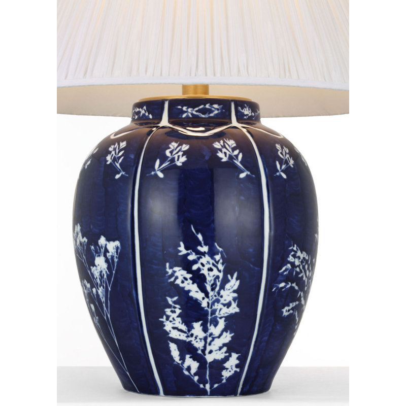 Halpern 25" Table Lamp in Cornflower Blue and White Porcelain with Silk Pleated Shade
