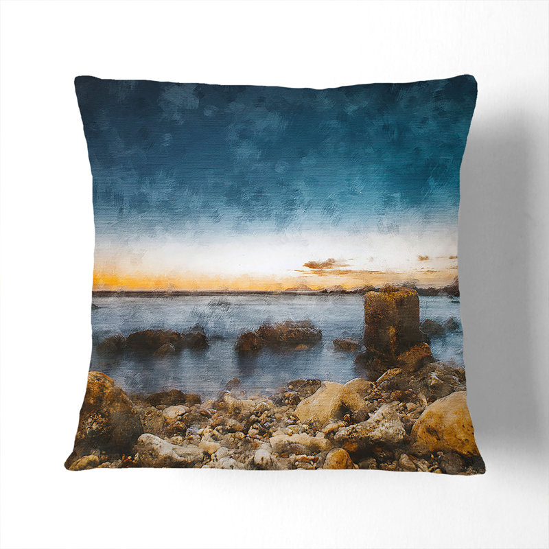 Ocean View Cushion with Filling, 40cm H x 40cm W x 15cm D, Black