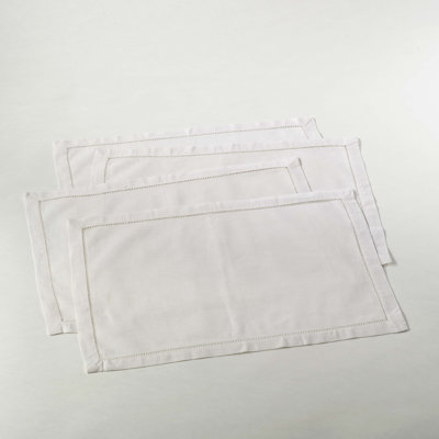 Beige Classic Hemstitch Linen Blend Placemats 14" X 20", Set Of 4