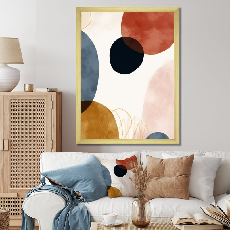 Beige Minimal Boho Pattern 5 - Minimalism Wall Art, Gold Single Picture Framed, 20" H x 12" W x 1" D