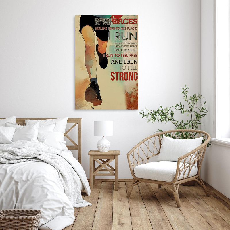 «I Run To Feel Strong», impression de rectangle sur toile tendue, impression sur toile, L 24 po x H 36 po