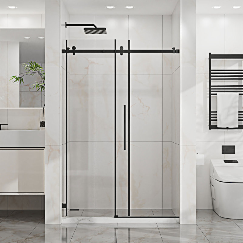 Porte de douche coulissante sans cadre, Noir mat