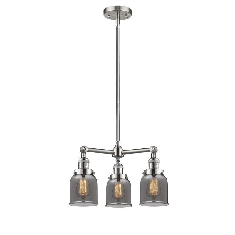 Lustre classique à 3 lumières avec abat-jour Adalbert, Plaqué couleur fumée, Chrome poli, Ampoule DEL 6 watts Vinage