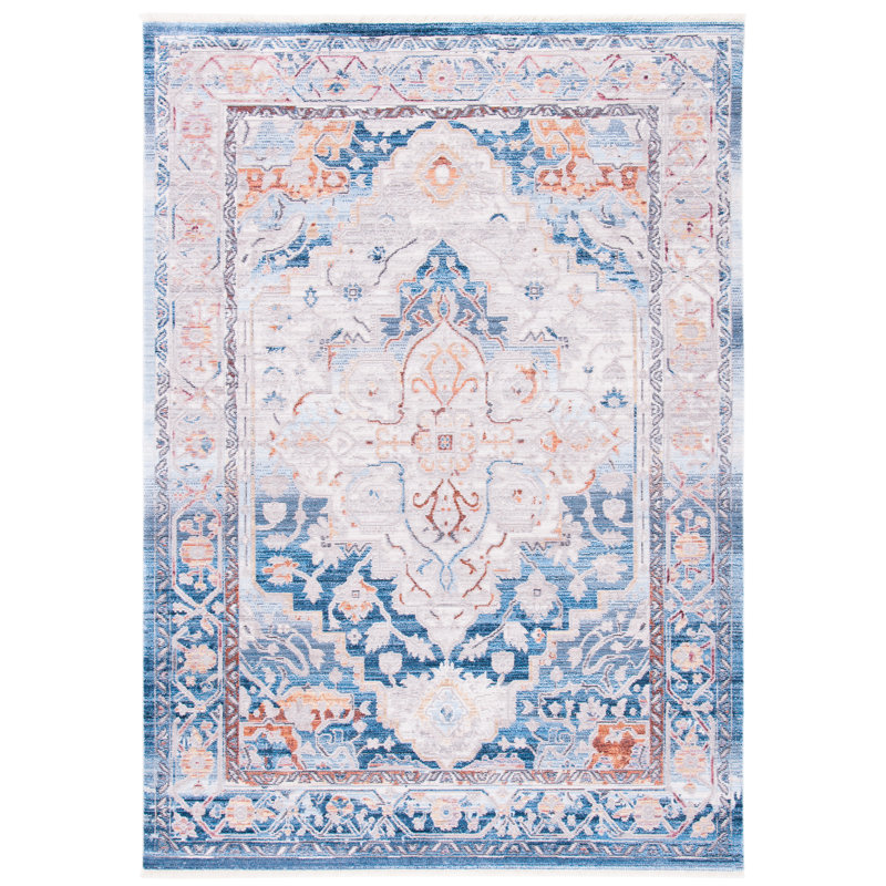Allaroe Oriental Blue/Gold Area Rug, Rectangle 5' x 8'