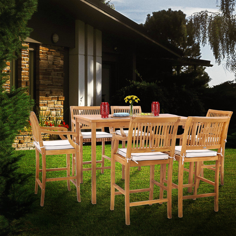 6 - Person Teak Solid Wood Patio Dining Set Umbrella Hole Included Rectangular Table