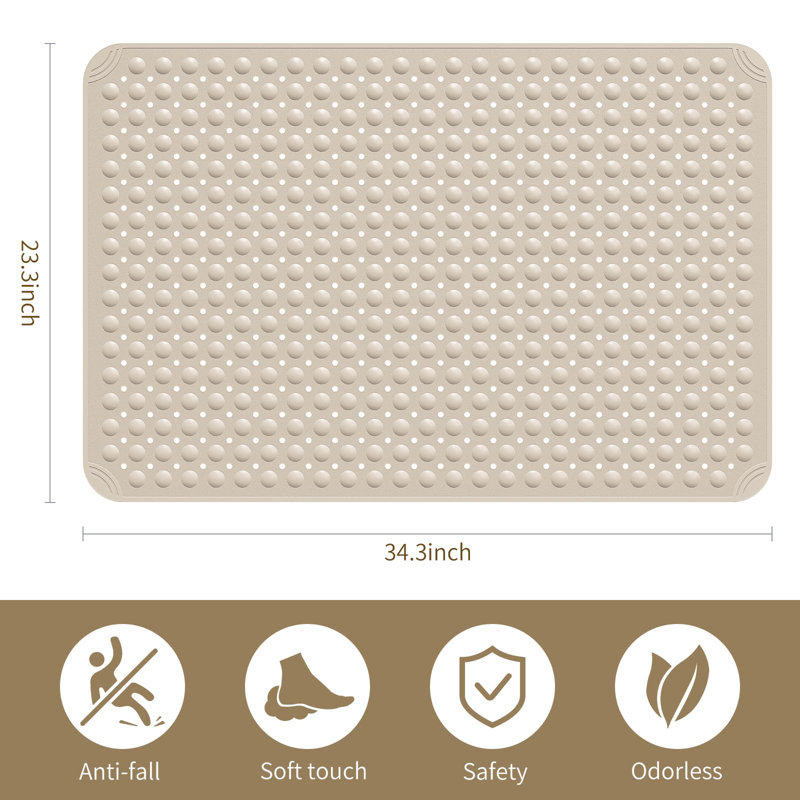 Extra Large Shower Mat, 34.3" L X 23.3" W TPE Anti Slip Stand Up Shower Mat With Drain Holes And Suction Cups, Large Size Mat More Suitable For Shower Stall, No Odour, Heavy Mat
