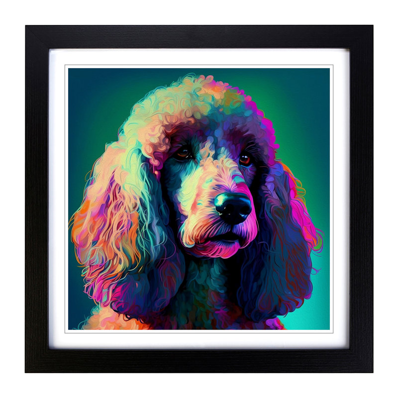 Poodle Fauvism - Single Picture Frame Print on Wood, Black