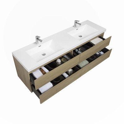 Meuble-lavabo double avec plateau en résine Takishia