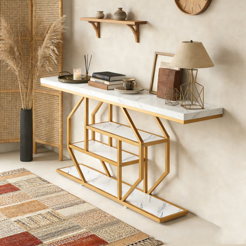 4-Tier Console Table Sofa Table Accent Table with Storage Shelves