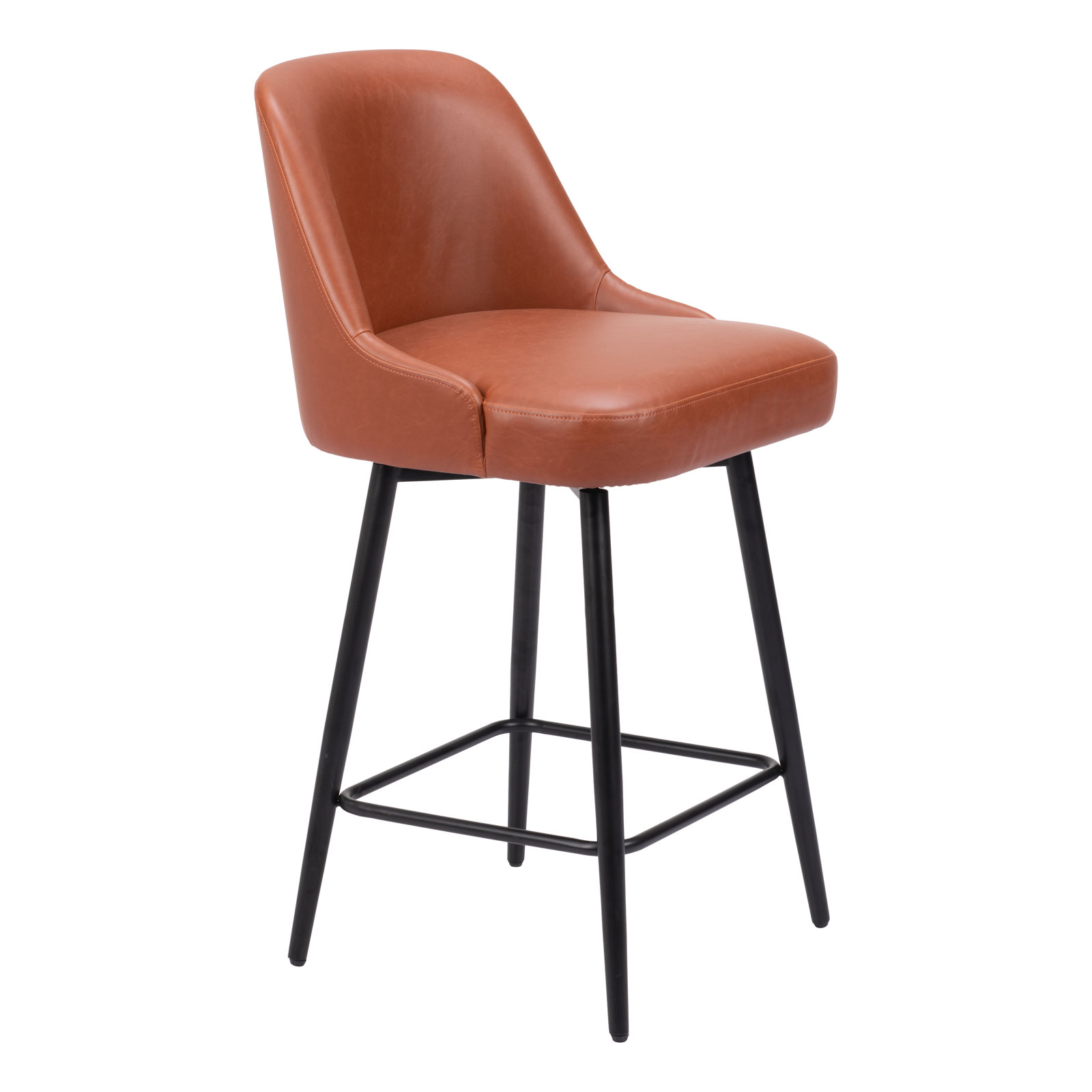 Zack Swivel Bar and Counter Stool, 26.4" Seat Height, Brown/Black
