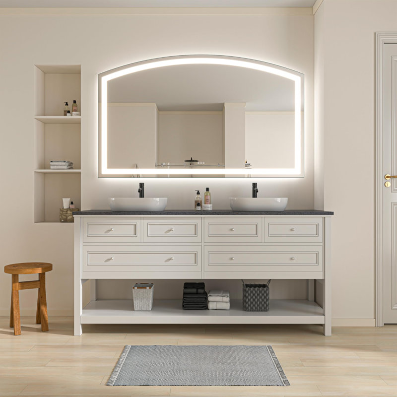 LED Bathroom Mirror with Lights Arched Vanity Mirror with Touch Sensor Lighted Mirror with Metal Frame Frontlit Anti-Fog Dimmable 3 Colors Temperature Shatterproof