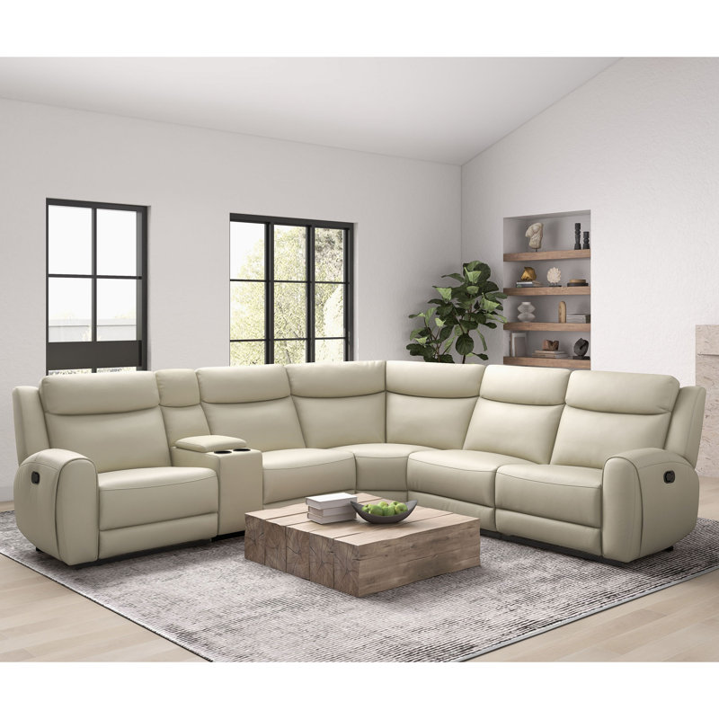 Canapé modulaire inclinable manuel Burroughs, Cuir véritable beige