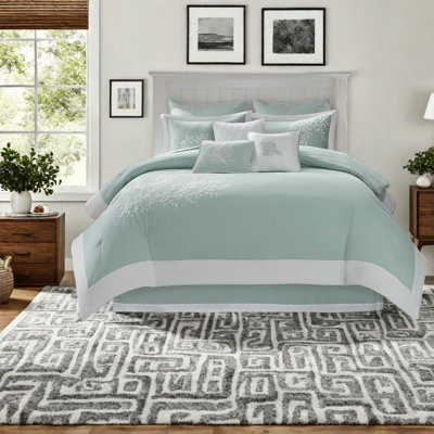 Oversized Cotton Jacquard Bedding Set, Aqua, Coastal Style For Bedroom Comfort