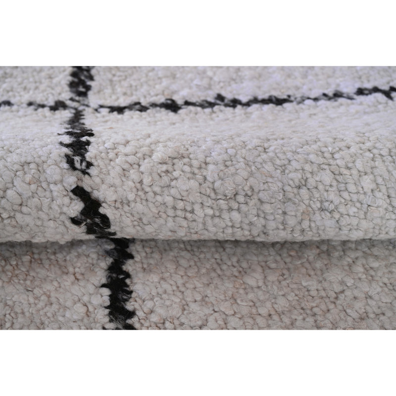 Wool Geometric Area Rug in Ivory/Charcoal, Rectangle 10' x 14'