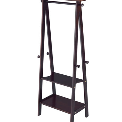 59 Inch Tall Wooden Garment And Coat Rack With Shelves, Dark Espresso Finish For Maximum Storage And Style