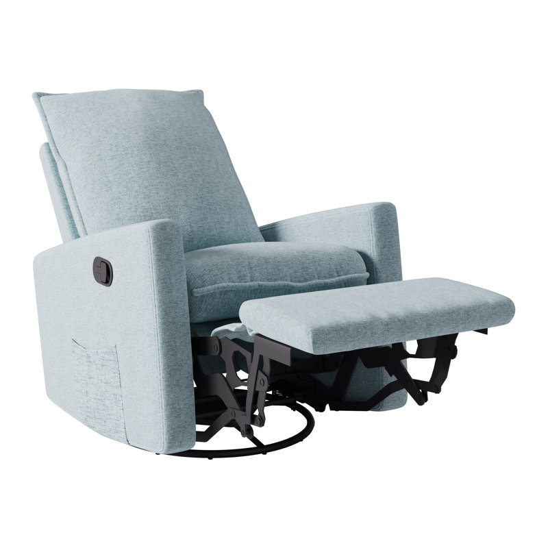 Bejtulla Upholstered Swivel Rocker Manual Glider Recliner, Blue Polyester Blend