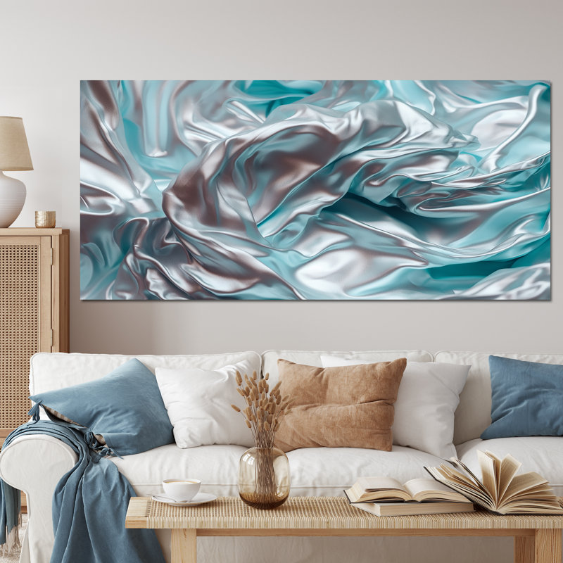 «Silver Blue Dancing Colors», impression sur toile de marbre abstrait, Toile tendue, H 28 po x l 60 po x P 1,5 po