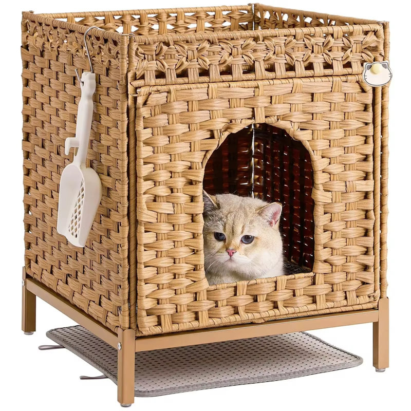woven rattan cat litterbox enclosure