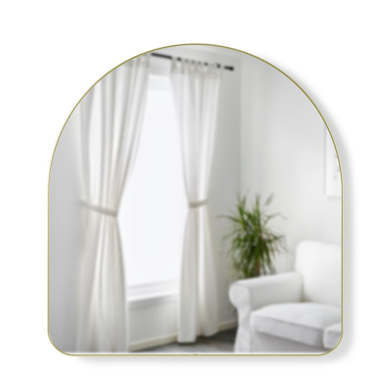 Hubba Arched Wall Mirror with Metallic Frame for Bathroom, Entryway, Living Room, Gold