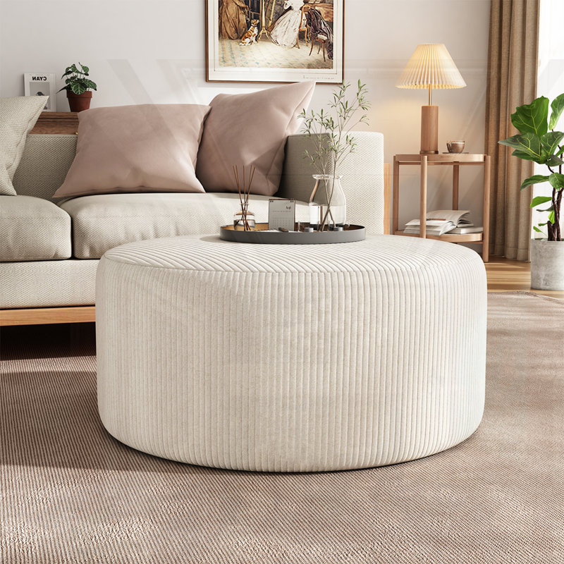 Repose-pieds rembourré rond, Velours côtelé beige