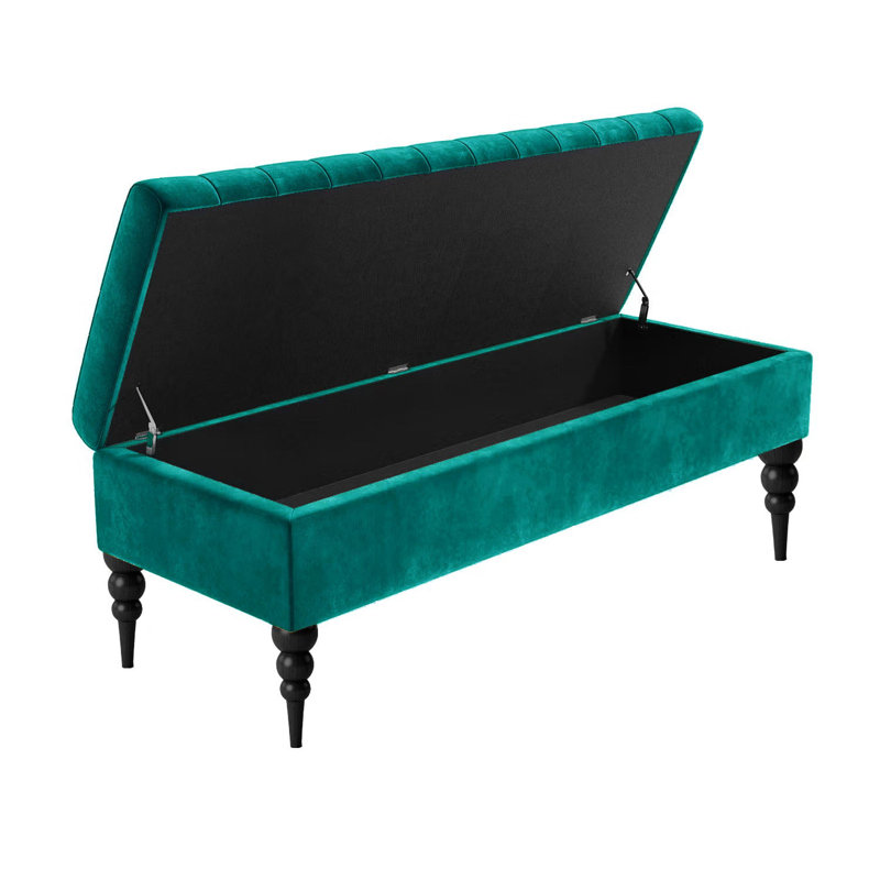 Safar Plain Ottoman Storage Bench - Plush Velvet Shoe Bench - Upholstered Footstool with Storage, Emerald Green