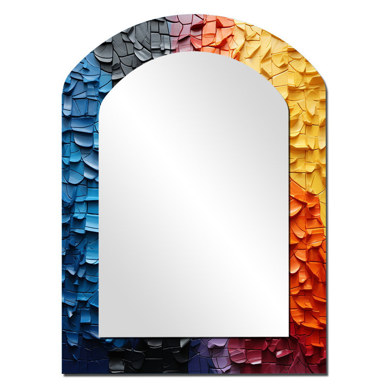 Minimalisme arc-en-ciel Prismatic Dreams I - grand miroir arc arc-en-ciel, décor de miroir mural asymétrique traditionnel, art en métal imprimé