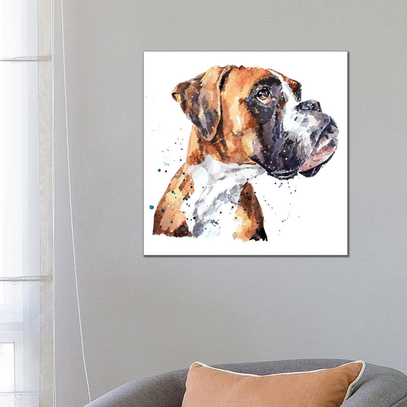« German boxer » par Edwatercolours-impression, Pas de tapis, H 26 po x l 26 po x P 1,5 po, Toile tendue