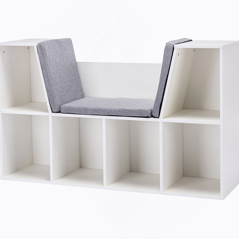 Bibliothèque pour 6 enfants avec coin lecture et coussin, rangement polyvalent pour la chambre à coucher, le salon, Pure