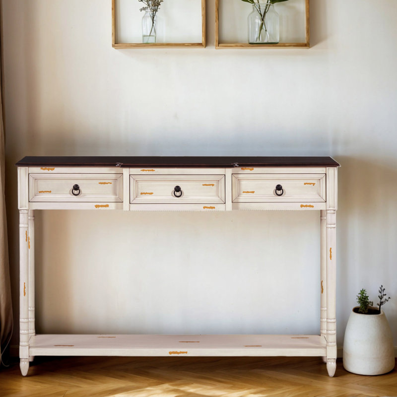 Entryway Console Table With Drawers And Bottom Shelf – Space-Saving Sofa Table With Extra Storage And Projecting Drawers