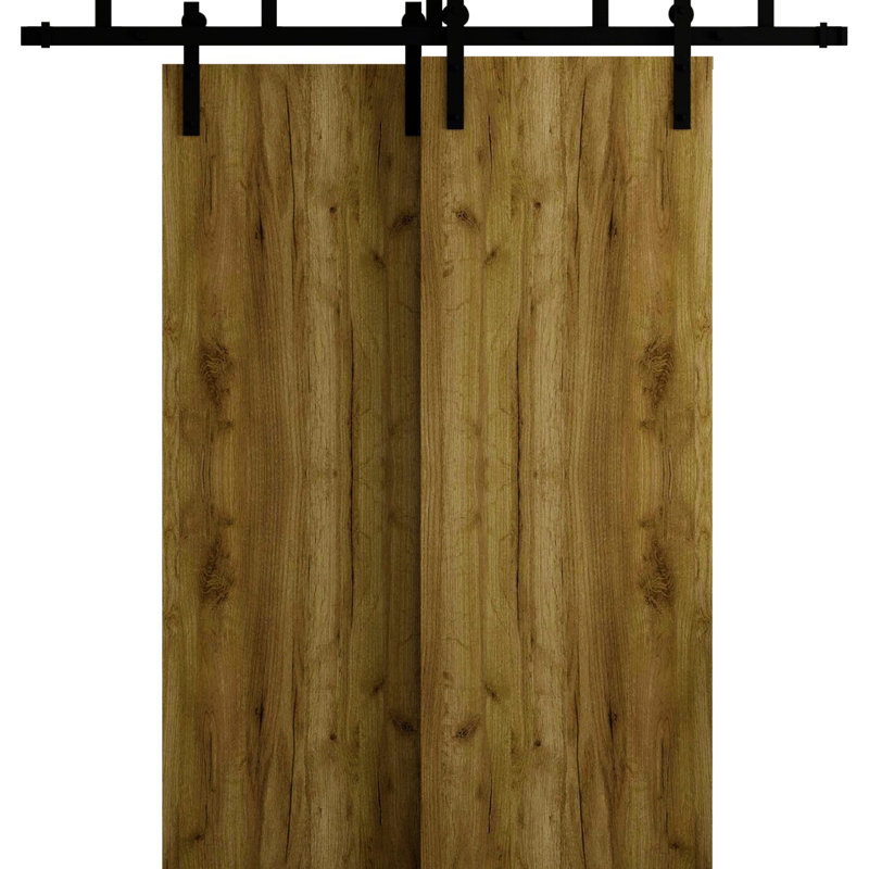 Portes de grange coulissantes pour garde-robe de grange - ESSENTIEL 8001 - Ensemble de quincaillerie de rails modernes de 6,6 pi - Portes de garde-robe de chambre en bois massif