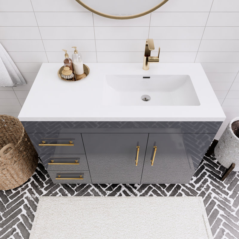 Meuble-lavabo simple l 42 po, Gris brillant